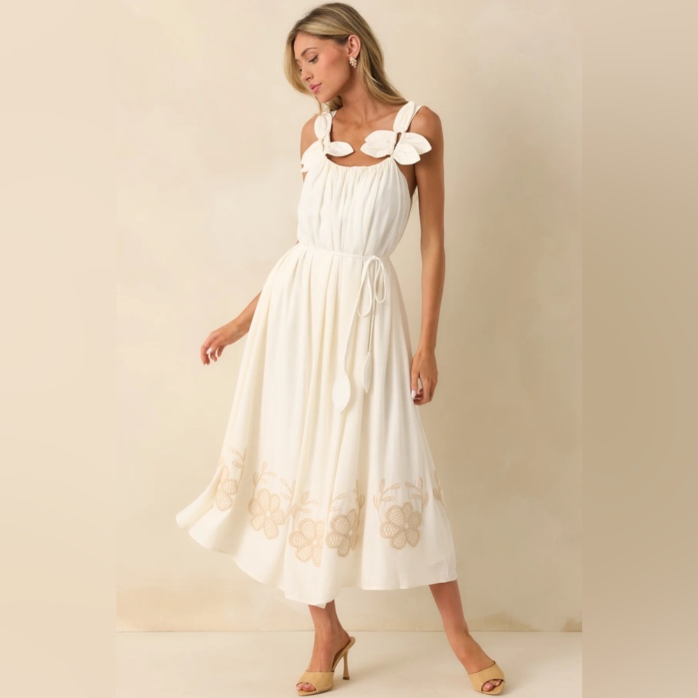 (Buy 2 - 1 is FREE)  Red Dress Boutique Cream Maxi Dress with Floral Details